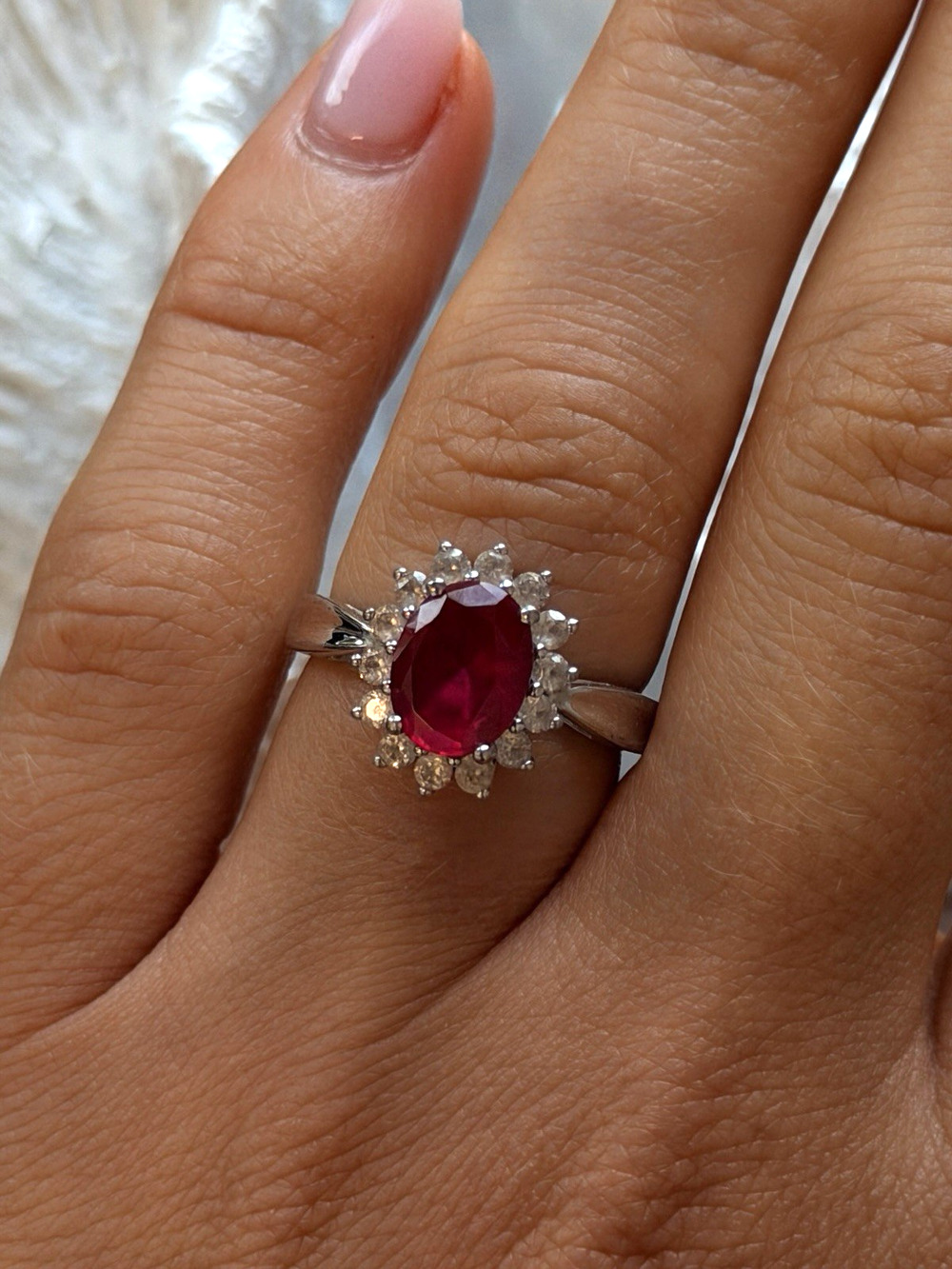 925 Sterling Silver Ruby & Beryl Flower Ring Size 7